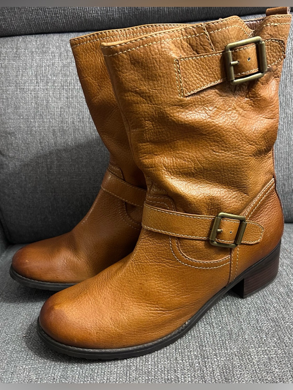 Tesori Women's Tan Leather Buckle Boots size 12